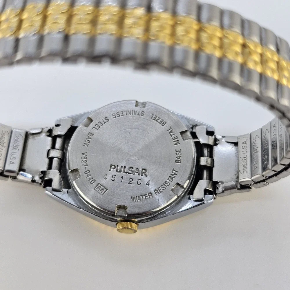 VTG Pulsar Women's Watch 24MM Black Dial Two Tone Stretch Band 5.75